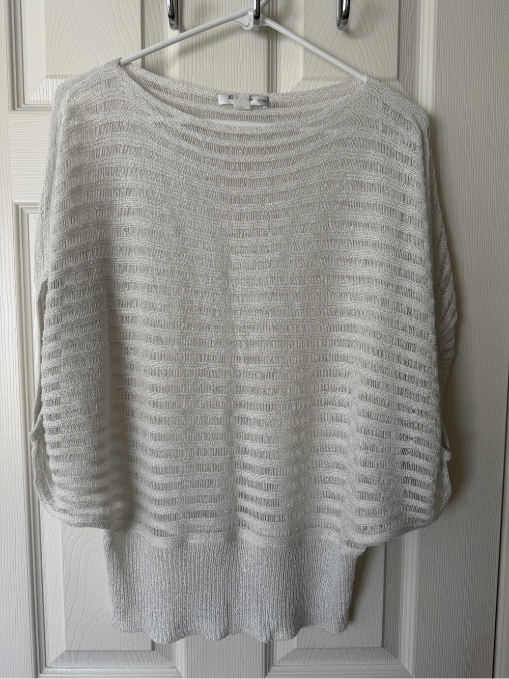 Women's White Open-Knit Boatneck Sweater Top